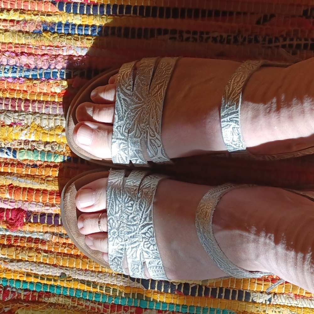 White with silver Aerosoles sandals
